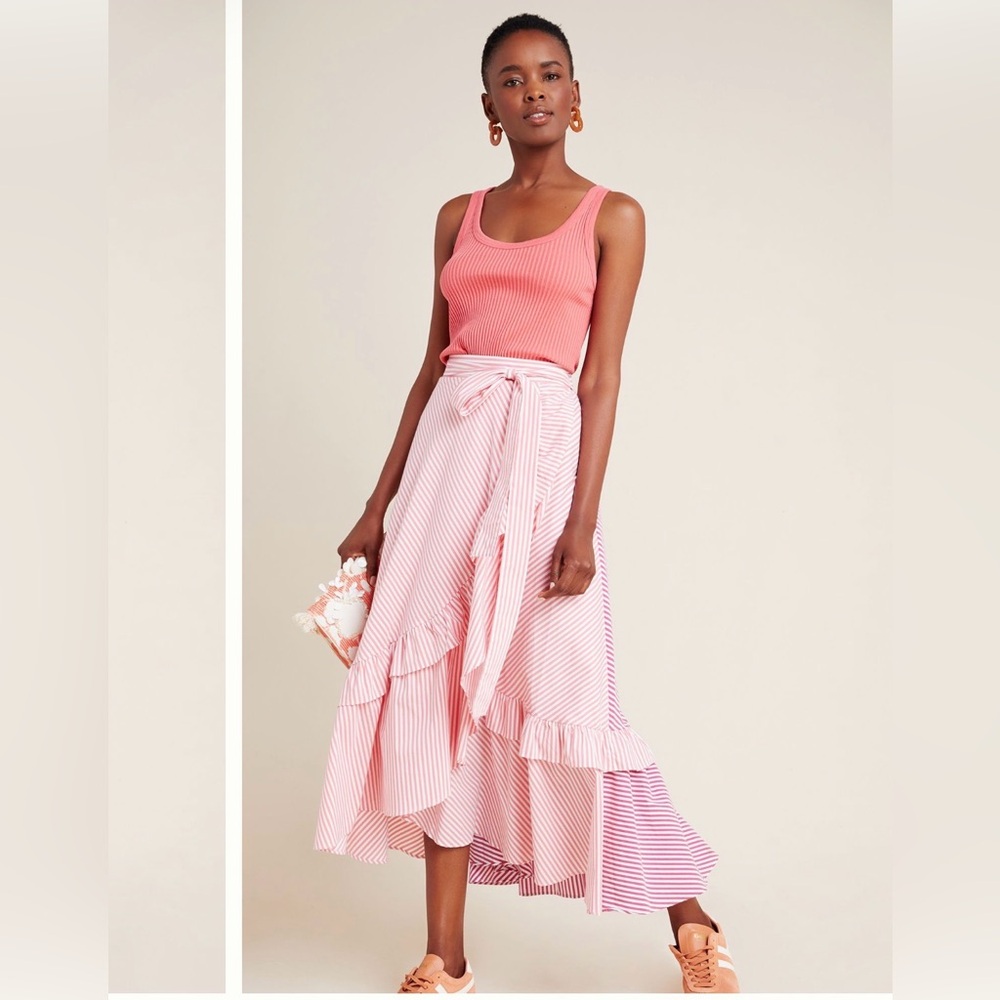 Anthropologie Maeve Penny Ruffled Midi Skirt